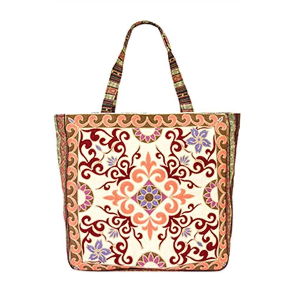NEW CAP ZONE women's tapestry woven canvas tote bag in beige